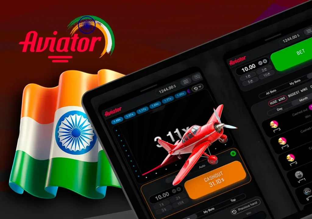 Screenshot of Aviator game against the background of the flag of India